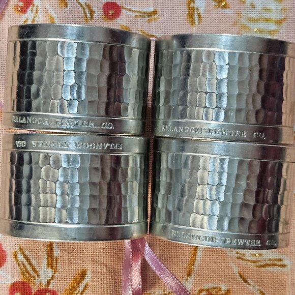Very Vintage 70s-80s Selangor Pewter Co. Napkin Rings Set of 4 - Picture 3 of 11